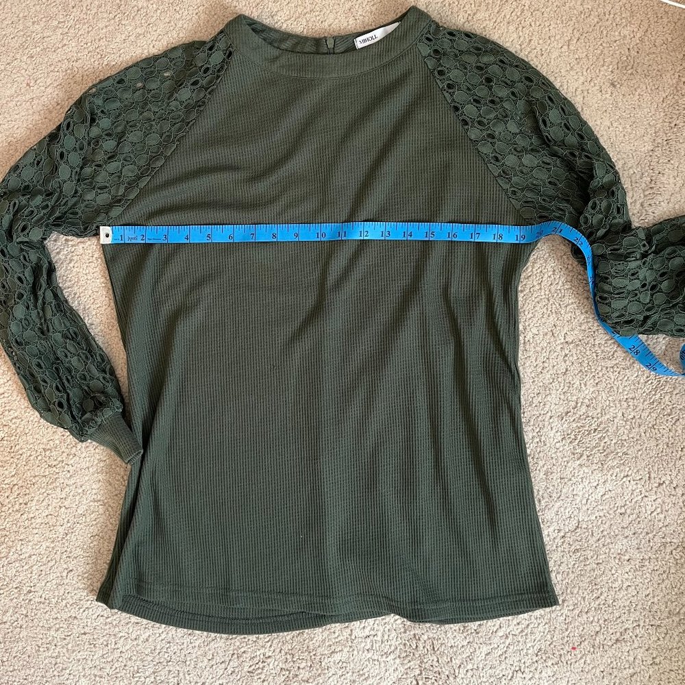 Miholl *Olive Green* Long Sleeve Top | Balloon Lace Sleeves | Zip Closure | EUC - Picture 2 of 10